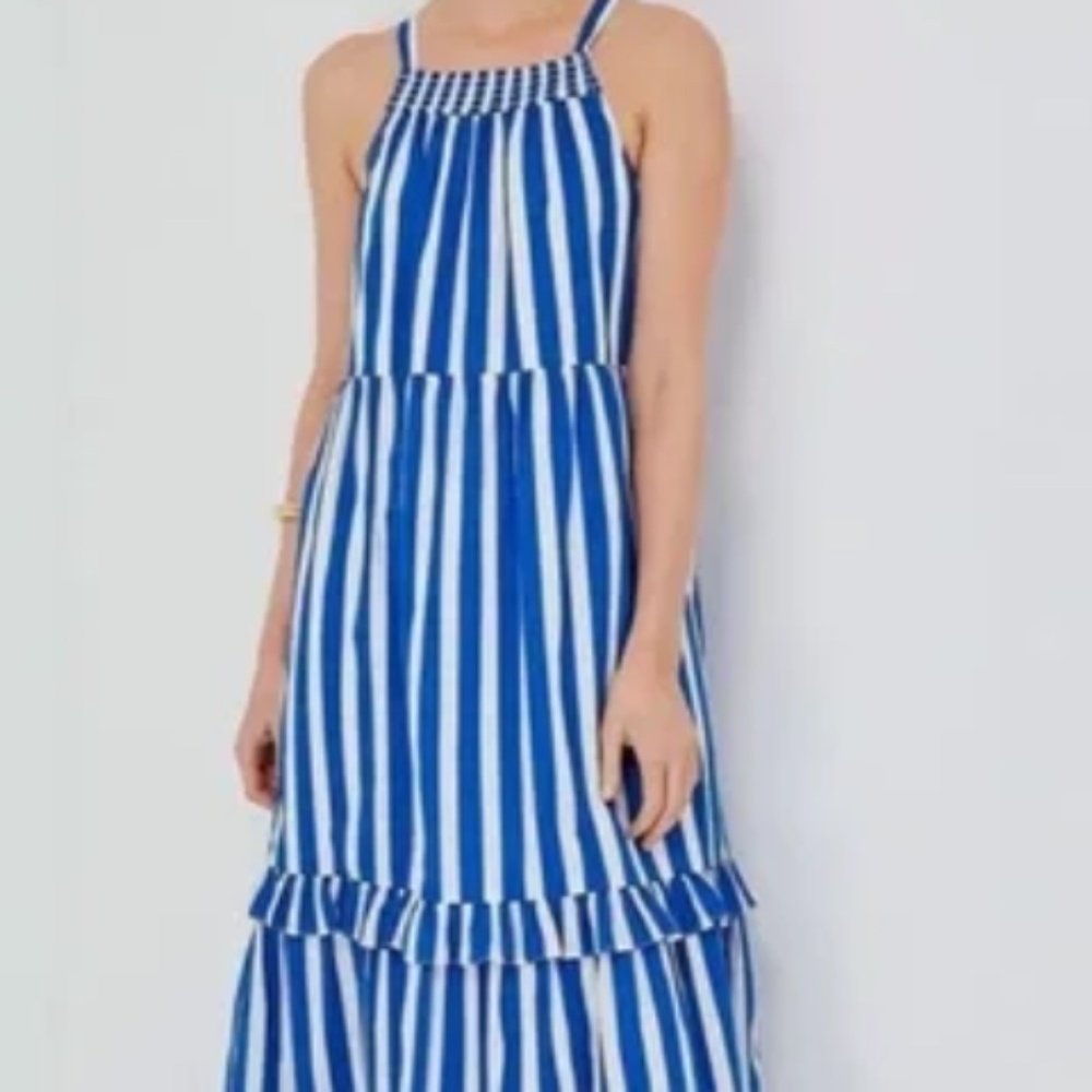 Pomander Place Avondale Blue and White Striped Maxi Dress